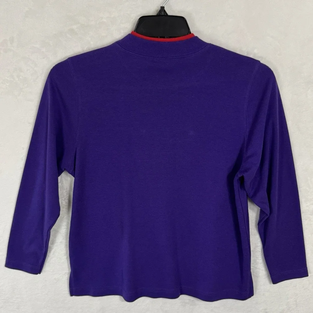 Vintage Cat Lady Mock Neck Sweatshirt Top Size M Crop Purple Red Hat Society 90s - Picture 10 of 13